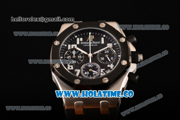 Audemars Piguet Royal Oak Offshore Miyota OS20 Quartz Steel Case with Black Dial and White Arabic Numeral Markers - PVD Bezel (EF) - Click Image to Close